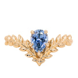 0.85ct Blue Pear Sapphire Pointed Vine Prong Set Ring in 14k yellow gold