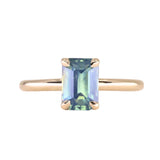 2.02ct Untreated Emerald Cut Opalescent Teal Sapphire 4 Prong Solitaire in 14k Yellow Gold
