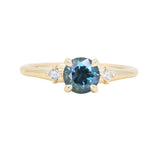 1.10ct Round Deep Teal Montana Sapphire and Princess Cut Diamond Rapids Low Profile Ring in 14k Yellow Gold