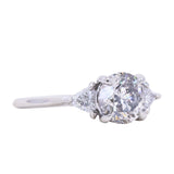 1.56ct Round Salt + Pepper Diamond and Diamond Trillion Low Profile Three Stone Ring in Platinum