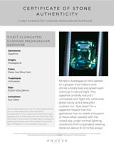 3.03CT ELONGATED CUSHION MADAGASCAR SAPPHIRE, PARTI DEEP TEAL BLUE AND GREEN, 8.30X7.40X5.28MM, UNTREATED EARLY ACCESS