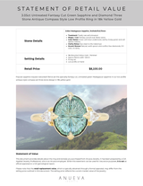 3.05ct Untreated Fantasy Cut Green Sapphire and Diamond Three Stone Antique Compass Style Low Profile Ring in 18k Yellow Gold