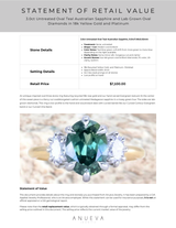 3.0ct Untreated Oval Teal Australian Sapphire and Lab Grown Oval Diamonds in 18k Yellow Gold and Platinum