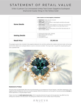 3.10ct Cushion Cut Untreated Umba Teal Green Sapphire Scalloped Diamond Cluster Ring in 14k Yellow Gold