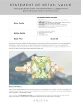 3.14ct Light Bright Green Untreated Radiant Cut Sapphire and Diamond Cluster Ring in 14k Yellow Gold