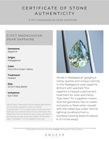 3.17CT MADAGASCAR PEAR SAPPHIRE, PARTI MINT GREEN YELLOW, 10.71X7.76X5.39MM EARLY ACCESS