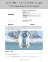 3.62ct Untreated Emerald Cut Montana Sapphire and Diamond Vintage Cathedral Double Prong Ring in 18k Yellow Gold