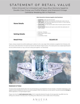 3.84ct Emerald Cut Unheated Light Aqua Blue Montana Sapphire Double Claw Prong Low Profile Milgrain and Diamond Vintage Cathedral Wedding Set in Platinum