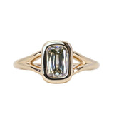 1.36ct Unique Cushion Cut Grey Champagne Diamond Split Shank Bezel Set Ring in 14k Yellow Gold