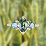 1.56ct Parti Marquise Sapphire and Trillion Sapphire Antique Compass Set Low Profile Ring in 18k Yellow Gold