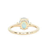 1.77ct Oval Precision Cut Parti Light Teal Montana Sapphire and Princess Cut Diamond Rapids Low Profile Ring in 14k Yellow Gold
