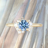 0.87ct Periwinkle Purple-Blue Round Montana Sapphire and Diamond Asymmetrical Cluster Ring in 14k Yellow Gold