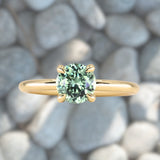 1.30ct Untreated Precision Cut Round Light Teal Montana Sapphire Classic 4 Prong Solitaire in 18k Yellow Gold
