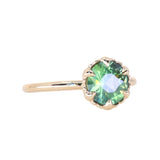 1.55ct Round Madagascar Light Green Sapphire Low Profile Scallop Cup Solitaire in 14k Yellow Gold