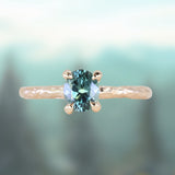 0.85ct Oval Precision Cut Ocean Blue Montana Sapphire Evergreen Carved 4 Prong Solitaire in 14k Yellow Gold