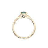 1.77ct Oval Precision Cut Parti Light Teal Montana Sapphire and Princess Cut Diamond Rapids Low Profile Ring in 14k Yellow Gold