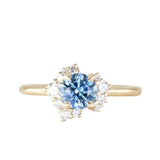 0.87ct Periwinkle Purple-Blue Round Montana Sapphire and Diamond Asymmetrical Cluster Ring in 14k Yellow Gold