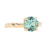 2.06ct Round Untreated Teal Montana Sapphire Hidden Halo Low Profile Evergreen Carved Four Prong Solitaire in 14k Yellow Gold