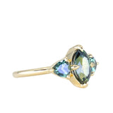 1.56ct Parti Marquise Sapphire and Trillion Sapphire Antique Compass Set Low Profile Ring in 18k Yellow Gold