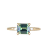 1.85ct Emerald Cut Teal Sapphire and Diamond Low Profile East-West Ring in 14k Yellow Gold