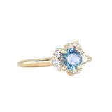 0.87ct Periwinkle Purple-Blue Round Montana Sapphire and Diamond Asymmetrical Cluster Ring in 14k Yellow Gold