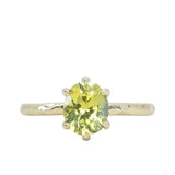1.95ct Oval Yellow-Green Untreated Parti Nigerian Oval Sapphire Six Prong Evergreen Solitaire in 14k Green Gold