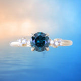 1.14ct Deep Teal Round Montana Sapphire and Diamond Starry Night Low Profile Solitaire in 14k Yellow Gold