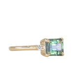 1.85ct Emerald Cut Teal Sapphire and Diamond Low Profile East-West Ring in 14k Yellow Gold