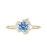 0.87ct Periwinkle Purple-Blue Round Montana Sapphire and Diamond Asymmetrical Cluster Ring in 14k Yellow Gold