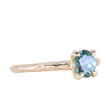 0.85ct Oval Precision Cut Ocean Blue Montana Sapphire Evergreen Carved 4 Prong Solitaire in 14k Yellow Gold