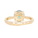 2.06ct Round Untreated Teal Montana Sapphire Hidden Halo Low Profile Evergreen Carved Four Prong Solitaire in 14k Yellow Gold