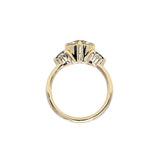 1.64ct Vintage Transitional Cut Diamond and Trillion Australian Sapphire Antique Style Compass Set Low Profile Ring with Scallop Details in 18k Yellow Gold
