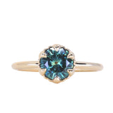 1.34ct Round Teal Montana Sapphire Scallop Cup Solitaire in 14k Yellow Gold