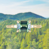 1.85ct Emerald Cut Teal Sapphire and Diamond Low Profile East-West Ring in 14k Yellow Gold