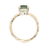 2.06ct Round Untreated Teal Montana Sapphire Hidden Halo Low Profile Evergreen Carved Four Prong Solitaire in 14k Yellow Gold