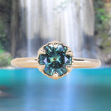 1.34ct Round Teal Montana Sapphire Scallop Cup Solitaire in 14k Yellow Gold