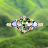 1.44ct Fancy Cushion Cut Australian Sapphire and Trillion Australian Sapphire Compass Set Low Profile Ring in 14k Yellow Gold