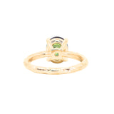 3.13ct Untreated Parti Green Oval Madagascar Sapphire Evergreen 4 Prong Carved Stackable Solitaire in 14k Yellow Gold