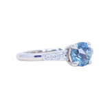 1.21ct Double Cut Montana Sapphire Four Prong Low Profile Vintage Style Milgrain and Diamond Ring in 14k White Gold