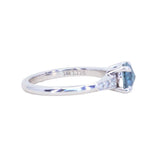 1.21ct Double Cut Montana Sapphire Four Prong Low Profile Vintage Style Milgrain and Diamond Ring in 14k White Gold