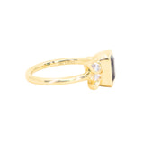 1.45ct Untreated Montana Sapphire Wandering Vine Low Profile Bezel Ring with Pear Diamond in 18k Yellow Gold