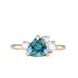 1.73ct Trillion Teal Blue Untreated Montana Sapphire and Natural Diamond Mountainscape Ring in 14k Yellow Gold