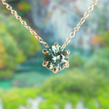 0.67ct Teal Blue Green Montana Sapphire Six Prong Necklace in 14k Yellow Gold