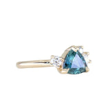 1.73ct Trillion Teal Blue Untreated Montana Sapphire and Natural Diamond Mountainscape Ring in 14k Yellow Gold