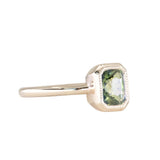 1.37ct Parti Green Radiant Cut Sapphire Low Profile Bezel Ring with Milgrain in 14k Yellow Gold