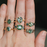 2.11ct Emerald Cut Teal Green Madagascar Sapphire and Diamond Vintage Cathedral Double Prong Ring in 14k Yellow Gold