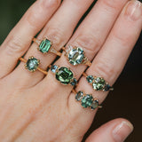 1.53ct Untreated Australian Oval Sapphire and Parti Oval Three Stone Low Profile Six Prong Ring in 14k Yellow Gold