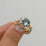 2.38ct Untreated Sky Blue Montana Sapphire in Wandering Vine Low Profile Four Prong Setting with Natural Diamonds in 14k Yellow Gold- Appraised Stone
