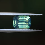 3.58CT MADAGASCAR EMERALD CUT SAPPHIRE, PARTI TEAL BLUE GREEN YELLOW, UNTREATED, 9X7X5.4MM
