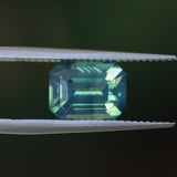 3.58CT MADAGASCAR EMERALD CUT SAPPHIRE, PARTI TEAL BLUE GREEN YELLOW, UNTREATED, 9X7X5.4MM